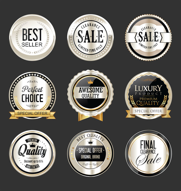 Premium and luxury silver and black retro badges and labels vector