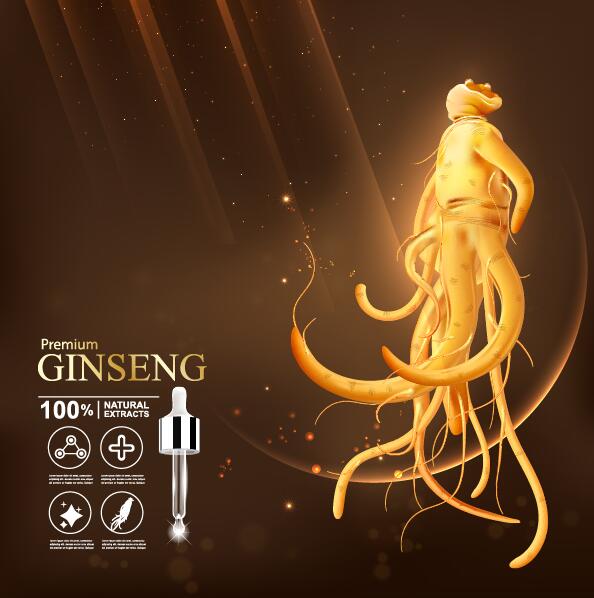 Premium ginseng cosmetics poster vector 09