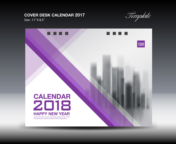 Purple cover desk calendar 2018 vector material 03