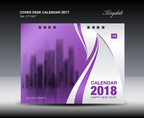 Purple cover desk calendar 2018 vector material 04