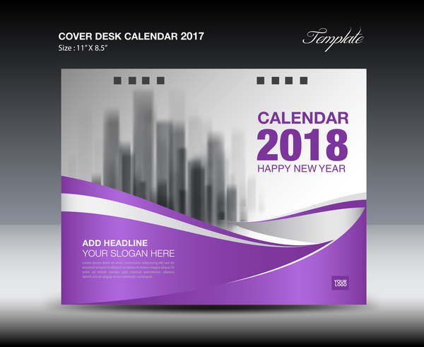Purple cover desk calendar 2018 vector material 06