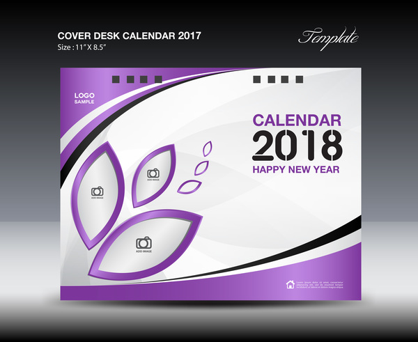 Purple cover desk calendar 2018 vector material 08
