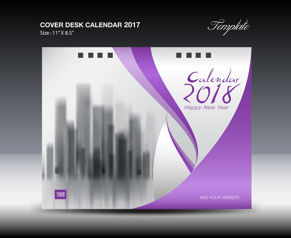 Purple cover desk calendar 2018 vector material 10