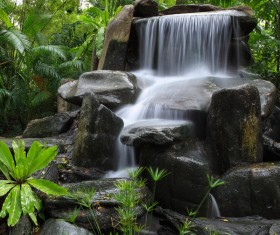 Rockery waterfall Stock Photo