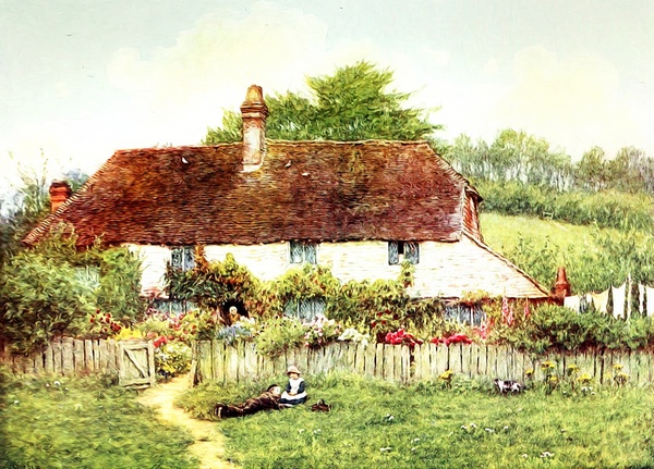 Rural landscape watercolor Stock Photo 01