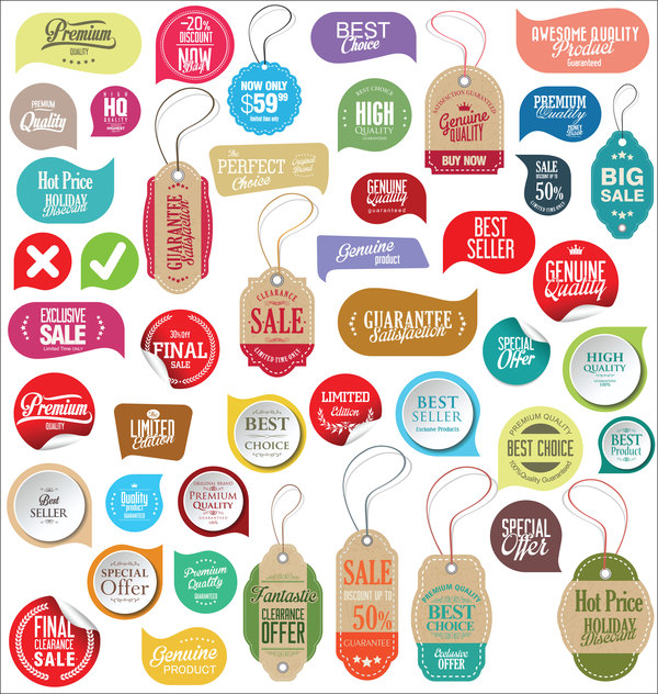Sale stickers tags and labels set vector