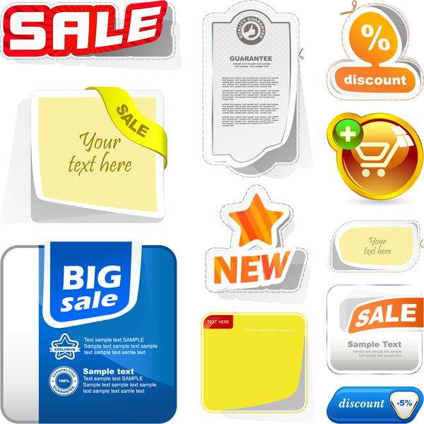Sale stickers with shopping cart button vector