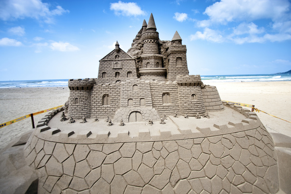 Sand sculpture castle Stock Photo