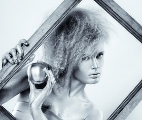 Silver paint girl Stock Photo 01