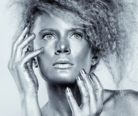 Silver paint girl Stock Photo 04