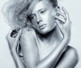 Silver paint girl Stock Photo 05