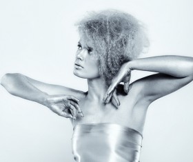 Silver paint girl Stock Photo 06