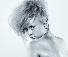 Silver paint girl Stock Photo 08