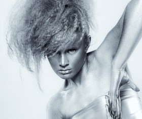 Silver paint girl Stock Photo 09