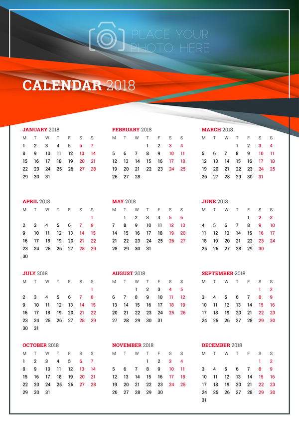 Simple 2018 calendar template vector 01