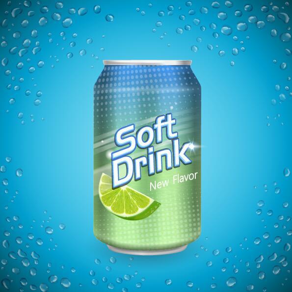 Soft drink cans with water drop background vector