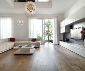 Spacious and bright living room with TV wall HD picture