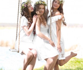 Stock Photo Wearing wreaths young women 01