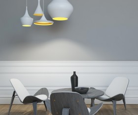 Stylish interior chandeliers with table chairs Stock Photo