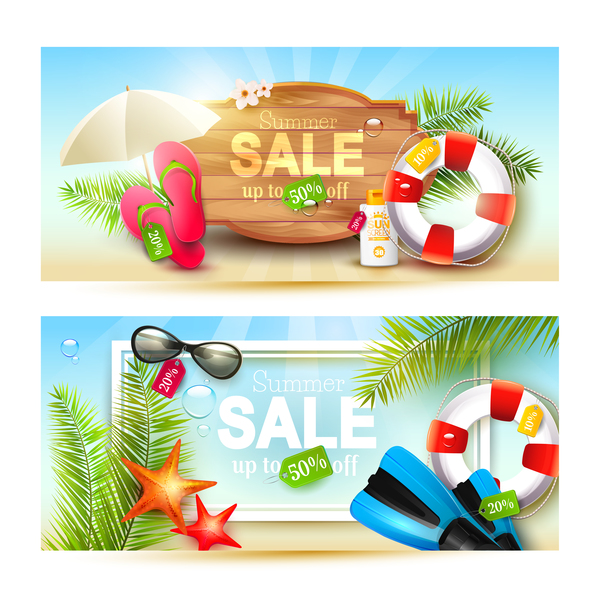 Summer sale banners horizontal background vector