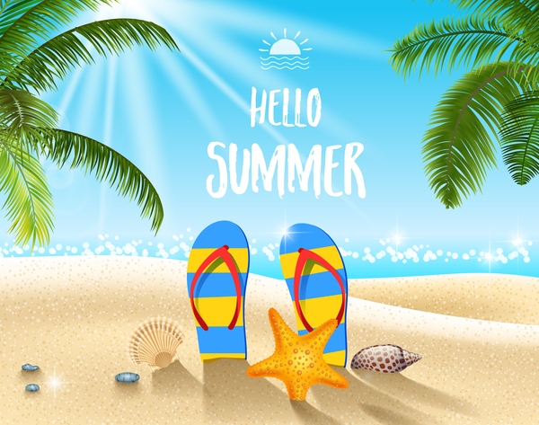 Summer travel background with slippers vectors