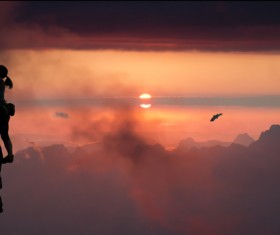 Sunrise climbing woman HD picture