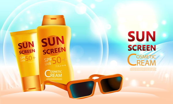 Sunscreen cosmetic ream poster vectors 01