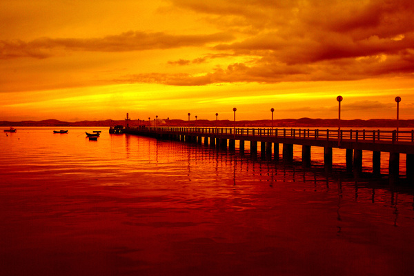 Sunset shines on the sea Stock Photo