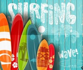 Surfing board with wooden background vector