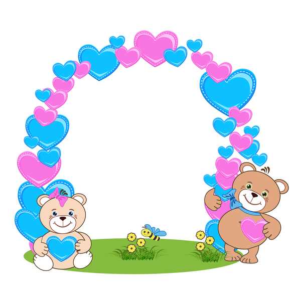 Teddy bear with heart frame cartoon vector 01