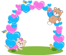 Teddy bear with heart frame cartoon vector 02