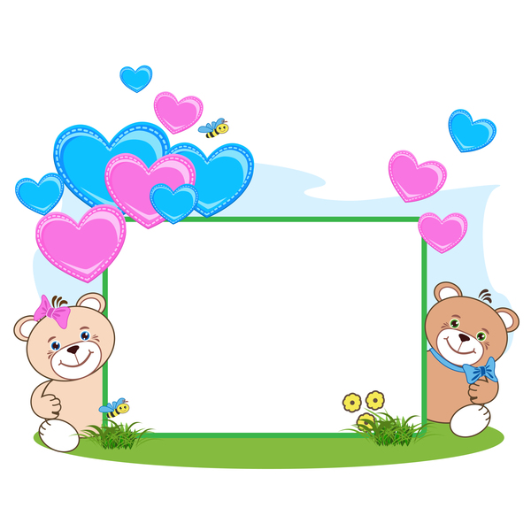 Teddy bear with heart frame cartoon vector 04 free download