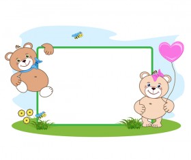 Teddy bear with heart frame cartoon vector 05