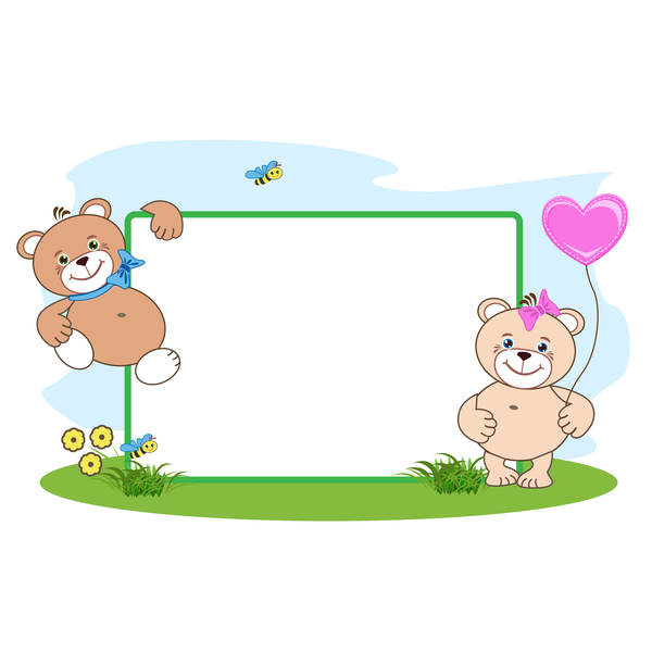 Teddy bear with heart frame cartoon vector 05