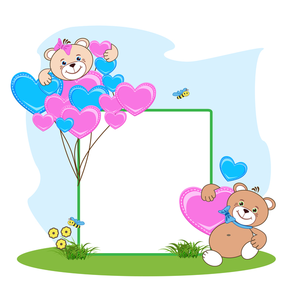 Teddy bear with heart frame cartoon vector 06