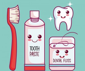 Tooth paste with dental floss cartoon vector