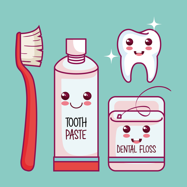 Tooth paste with dental floss and toothbrush cartoon vector free download