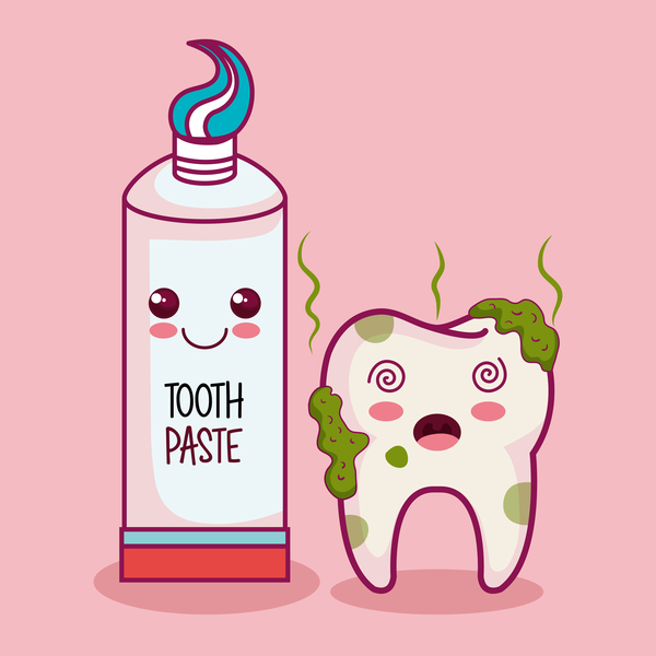 Tooth paste with tooth decay cartoon vector
