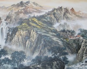 Towering natural landscape landscape painting Stock Photo