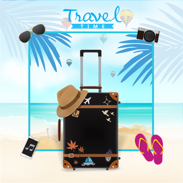 Travel template with trolley case vector 03
