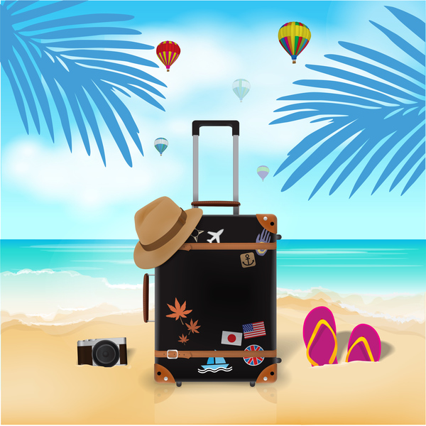 Travel template with trolley case vector 08