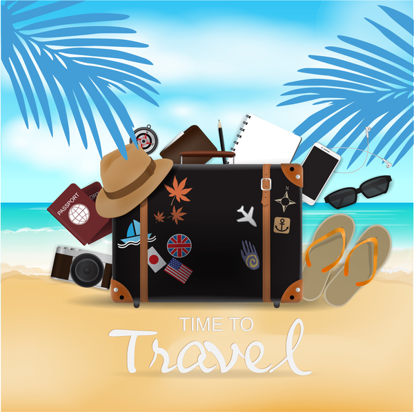 Travel template with trolley case vector 09