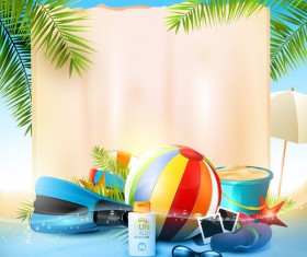 Tropical paradise travel with paper background vector 01