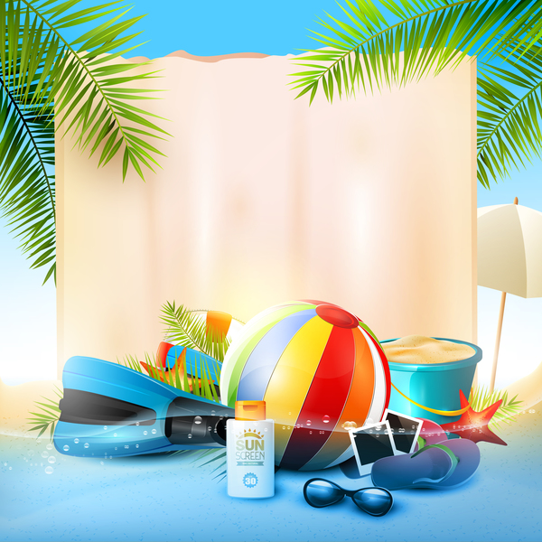Tropical paradise travel with paper background vector 01 free download