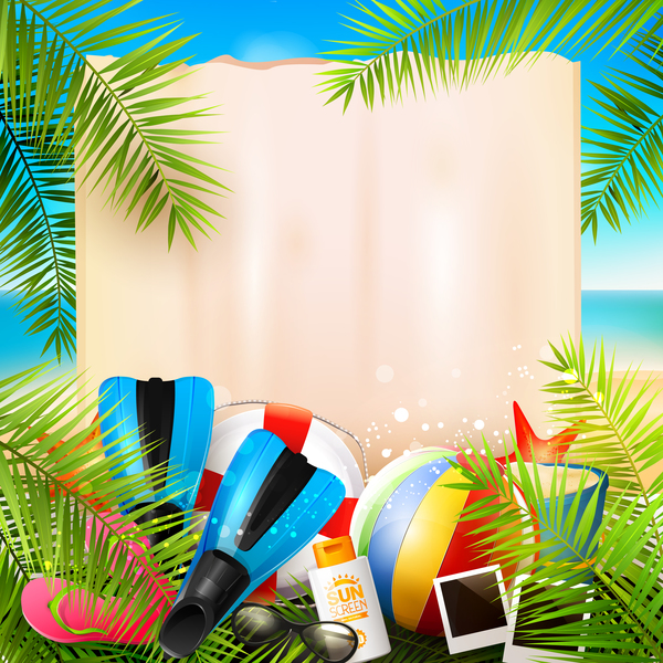 Tropical paradise travel with paper background vector 04
