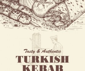 Turkish kebab vintage poster vector