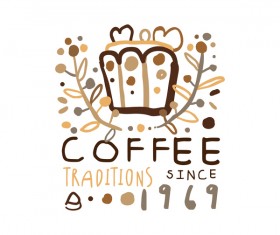 Vintage coffee emblem hand drawing vector 02