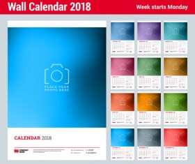 Wall 2018 calendar template vector 01