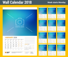 Wall 2018 calendar template vector 02