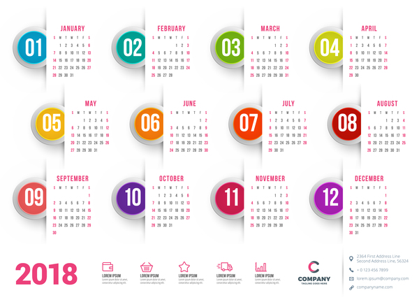 White 2018 company calendar vectors